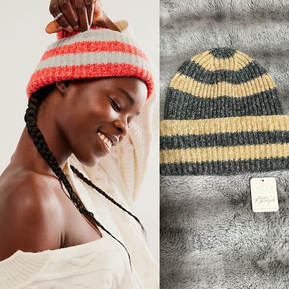 FREE PEOPLE Oxford sand black and tan Ribbed Beanie nwt sold out online